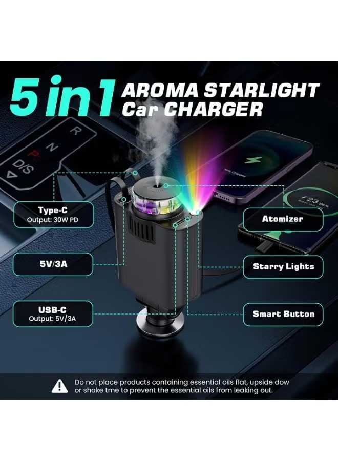 5-in-1 Car Charger with Star Light | شاحن سيارة 5 في 1 مع إضاءة النجوم